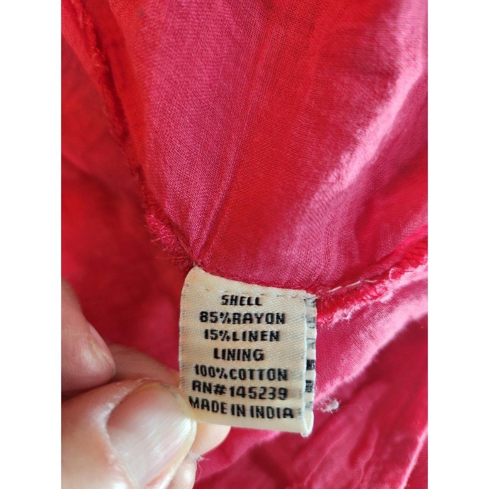 Sim & Sam Hot Pink Smocked Midi Dress XL Linen Blend Ruffle Hem Short Sleeve - Picture 9 of 10
